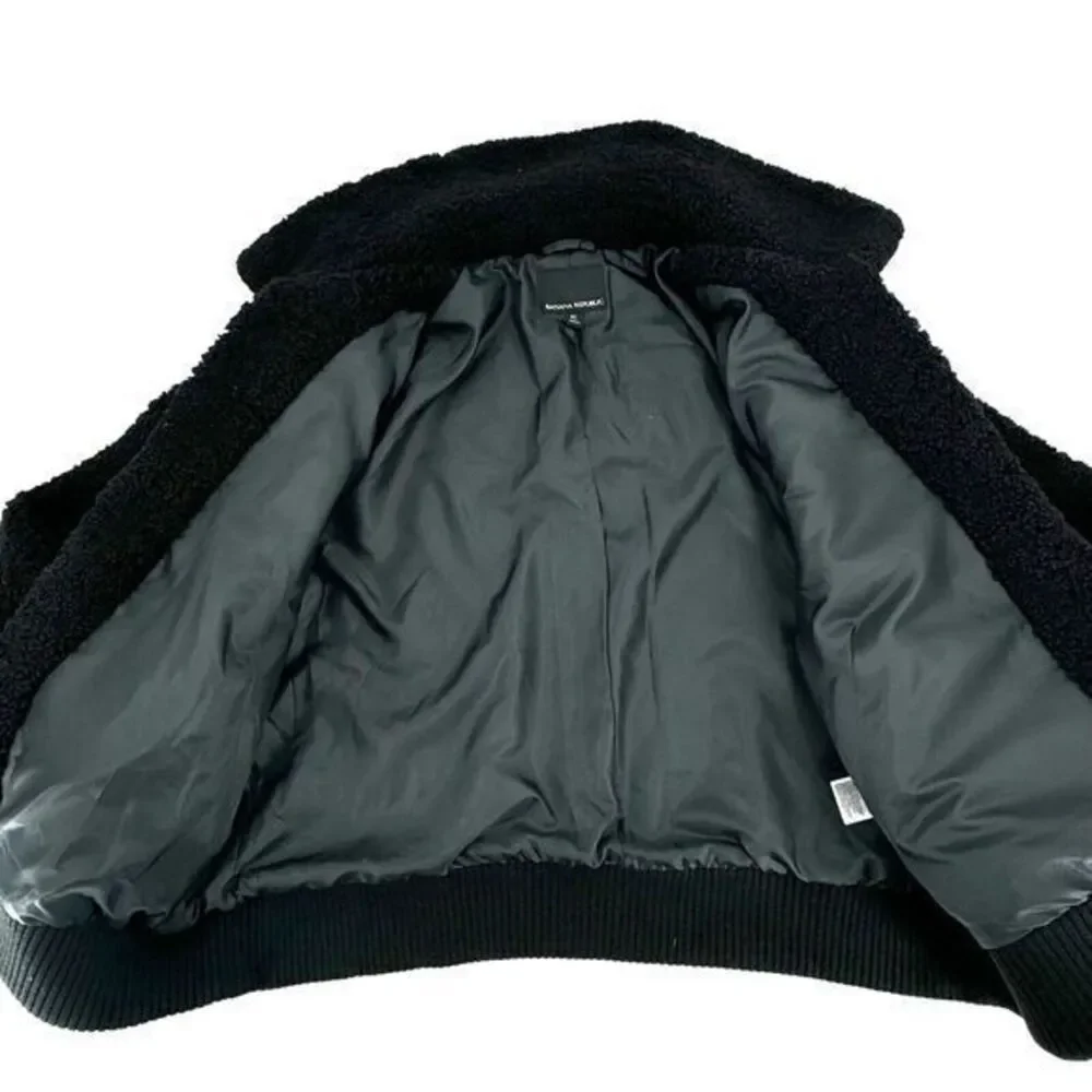 Banana Republic Heavy‎ Sherpa Bomber Jacket Black Mock Collar Lined  Womens XL